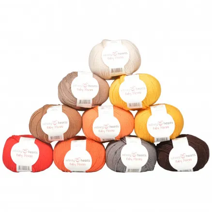 Infinity Hearts Baby Merino Garnpakke 13 Nyansene av Brun og Oransje - 10 stk - Infinity Hearts Baby Merino Garnpakke 13 Nyansene av Grå og Brun